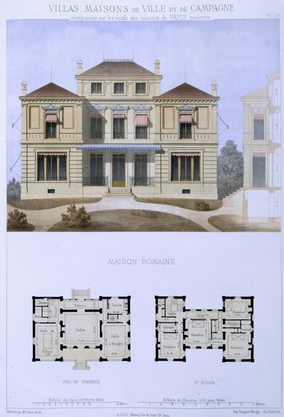 Római villa, Walter metszetével, 50. tábla a "Villas, Maisons de Ville et de Campagne"-ból, Párizsban alkotó: Olive